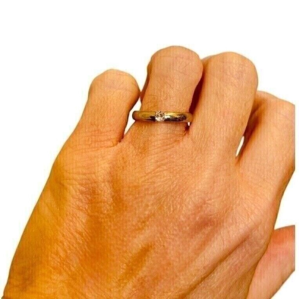 14k Silver Ring over steel CZ Stone 316L Steel Band Minimalist Stacking Ring‎ - Picture 6 of 10